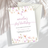 ワイルドフラワーファースト誕生日フォト招待状 招待状