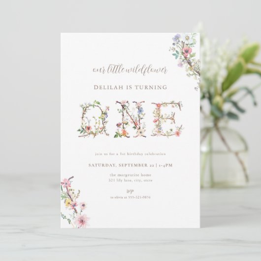 ワイルドフラワーファースト誕生日招待状 招待状 (スタンド正面)