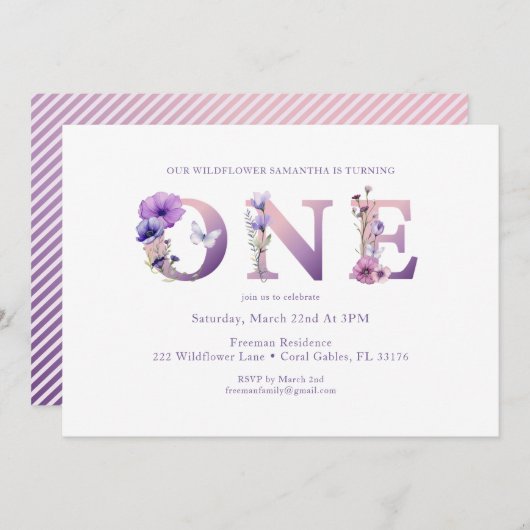 ワイルドフラワーファーバースデーパーティー招待状 招待状 (正面/裏面)