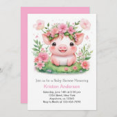 ワイルドフラワーファーミヤードピグレットガールベイビーシャワー 招待状 (正面/裏面)