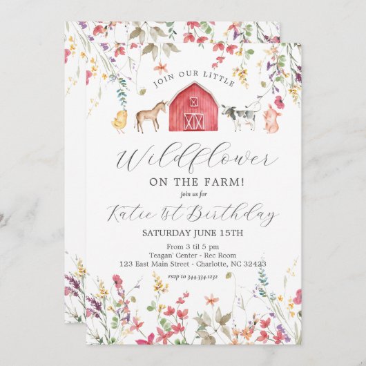 ワイルドフラワーファームの誕生日の招待 招待状 (正面/裏面)