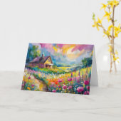 ワイルドフラワーファームハウスランドスケープモダン抽象芸術アート カード (黄色い花)