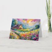 ワイルドフラワーファームハウスランドスケープモダン抽象芸術アート カード (正面)