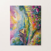 ワイルドフラワーファームハウスランドスケープモダン抽象芸術アート ジグソーパズル (縦)