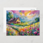 ワイルドフラワーファームハウスランドスケープモダン抽象芸術アート ポストカード (正面/裏面)