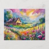 ワイルドフラワーファームハウスランドスケープモダン抽象芸術アート ポストカード (正面)