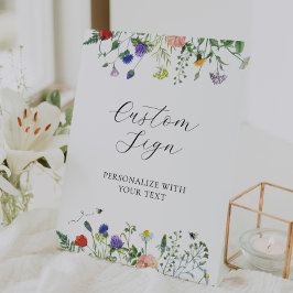 ワイルドフラワーフィールドとハチのカスタムテキストサイン 台座サイン