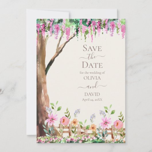 ワイルドフラワーフィールドのアカシア日付カードを保存 招待状 (正面)