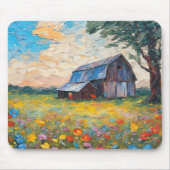 ワイルドフラワーフィールドの古い納屋 マウスパッド (正面)