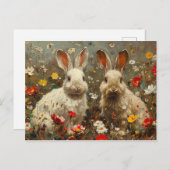 ワイルドフラワーフィールドの可愛い絵を描バニー ポストカード (正面/裏面)