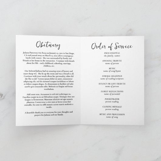 ワイルドフラワーフィールドフォトお祝いライフ葬儀 プログラム (内部)