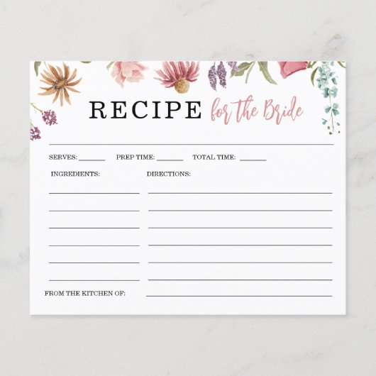 ワイルドフラワーフィールドブライダルシャワーレシピカード (正面)