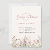 ワイルドフラワーフィールドベビーシャワー水彩春 招待状 (正面)