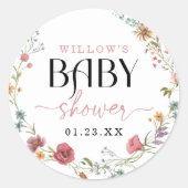ワイルドフラワーフィールドボホベイビーシャワーデコール ラウンドシール (正面)
