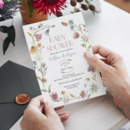 ワイルドフラワーフィールドボホーベイビーシャワー招待状 招待状