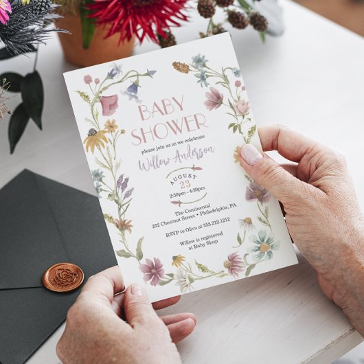 ワイルドフラワーフィールドボホーベイビーシャワー招待状 招待状