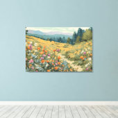 ワイルドフラワーフィールド山自然シーン キャンバスプリント (インサイチュ (ウッドフロア))