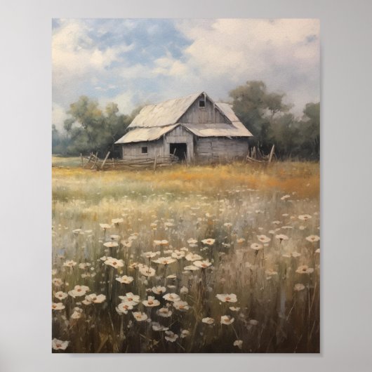 ワイルドフラワーフィールド油彩画 ポスター (正面)