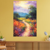 ワイルドフラワーフィールド油絵を通る日当たりの良いパス キャンバスプリント (インサイチュ (リビング))