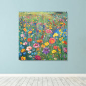 ワイルドフラワーフィールド絵画の水色 キャンバスプリント (インサイチュ (ウッドフロア))