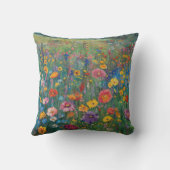 ワイルドフラワーフィールド絵画の水色 クッション (裏面)