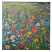 ワイルドフラワーフィールド絵画の水色 タイル (正面)