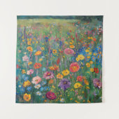 ワイルドフラワーフィールド絵画の水色 タペストリー (正面)