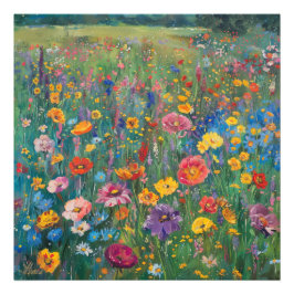ワイルドフラワーフィールド絵画の水色 フォトプリント           