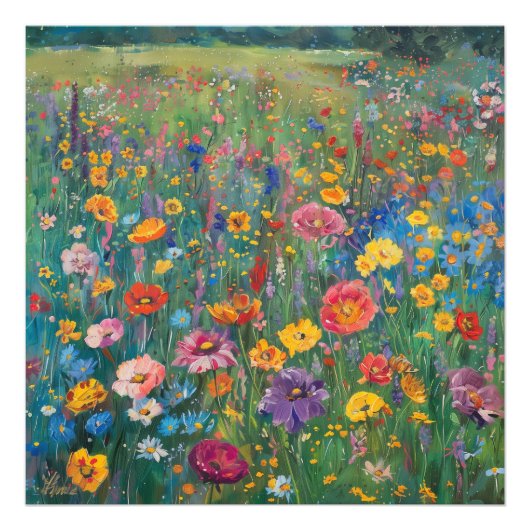 ワイルドフラワーフィールド絵画の水色 フォトプリント            (正面)
