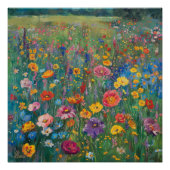ワイルドフラワーフィールド絵画の水色 ポスター (正面)