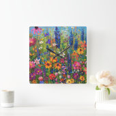ワイルドフラワーフィールド絵画アクリル スクエア壁時計 (ホーム)