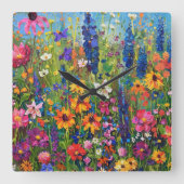 ワイルドフラワーフィールド絵画アクリル スクエア壁時計 (正面)