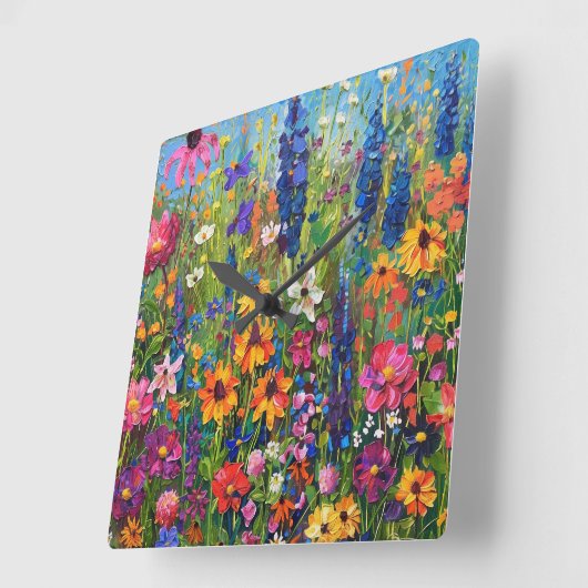 ワイルドフラワーフィールド絵画アクリル スクエア壁時計 (傾斜)