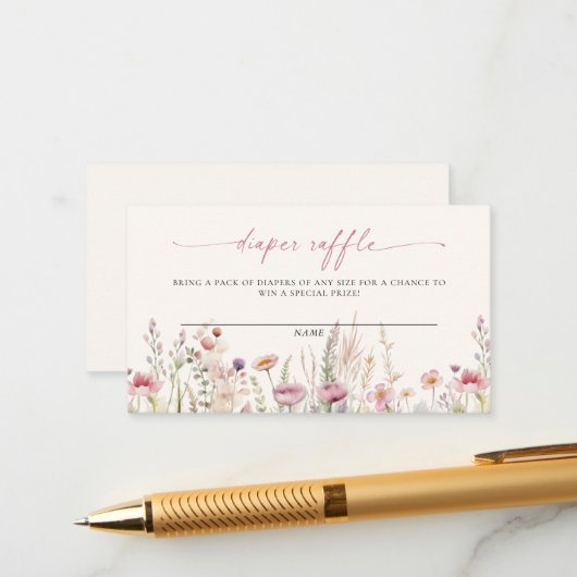 ワイルドフラワーフィールド赤ちゃんシャワーおむつラッフル エンクロージャーカード (正面/裏面インサイチュ)
