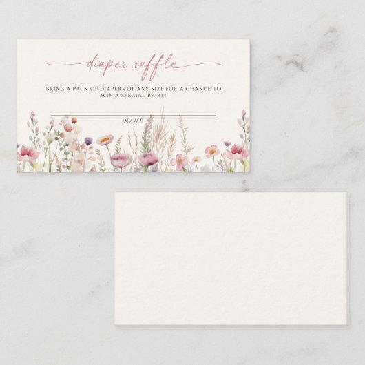 ワイルドフラワーフィールド赤ちゃんシャワーおむつラッフル エンクロージャーカード (正面/裏面)