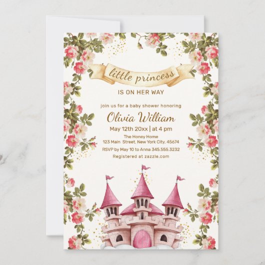ワイルドフラワーフェアヤブルプリンセスキャッスルベイビーシャワー 招待状 (正面)