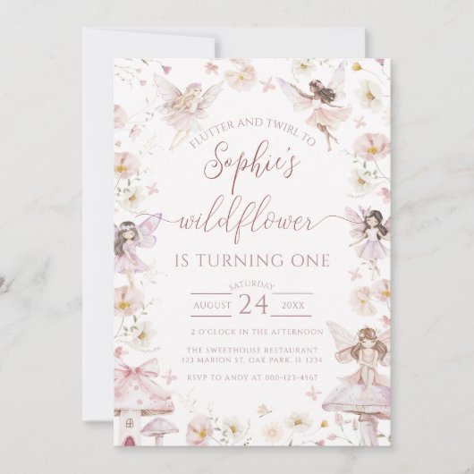 ワイルドフラワーフェアリー最初の誕生日パーティー 招待状 (正面)
