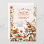 ワイルドフラワーフェアリー最初の1番目の誕生日ガーデンパーティー 招待状 (正面/裏面)