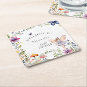 ワイルドフラワーフェアリー蝶ガーデンベビーガールシャワー スクエアペーパーコースター (アングル)