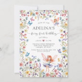 ワイルドフラワーフェアリー蝶1st誕生日招待状 招待状 (正面)