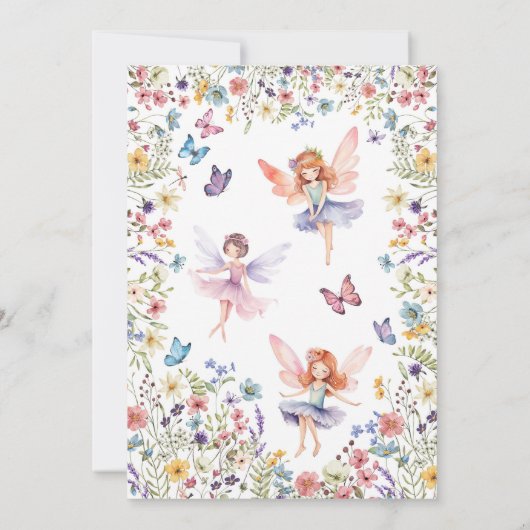 ワイルドフラワーフェアリー蝶1st誕生日招待状 招待状 (裏面)