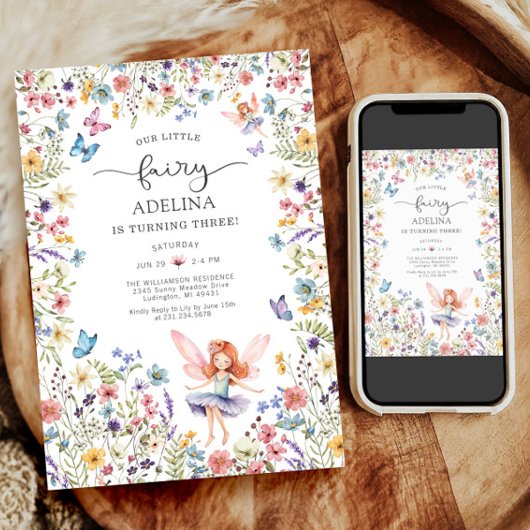 ワイルドフラワーフェアリー蝶3rd誕生日招待状 招待状