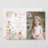 ワイルドフラワーフェアリー誕生日写真サンキューカード 招待状 (正面)