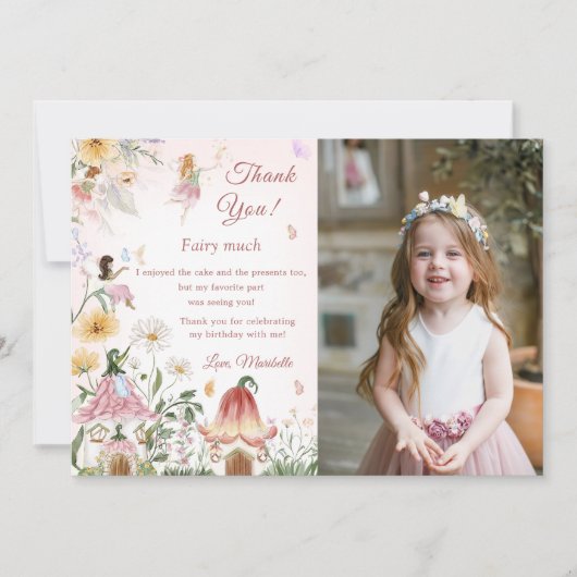 ワイルドフラワーフェアリー誕生日写真サンキューカード 招待状 (正面)