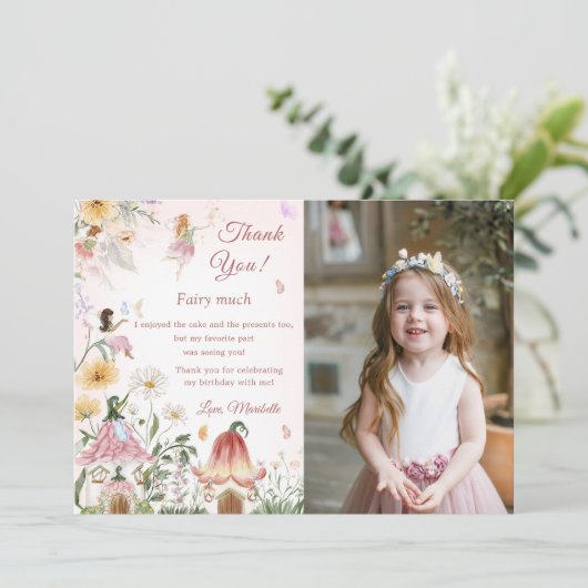 ワイルドフラワーフェアリー誕生日写真サンキューカード 招待状 (スタンド正面)