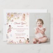 ワイルドフラワーフェアリー誕生日写真サンキューカード 招待状 (正面)