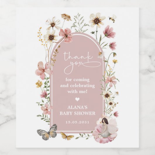 ワイルドフラワーフェアリー赤面ガーデンベイビーシャワーの好意 ワインラベル (シングルラベル)