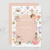 ワイルドフラワーフェアリー1st誕生日パーティー 招待状 (正面/裏面)