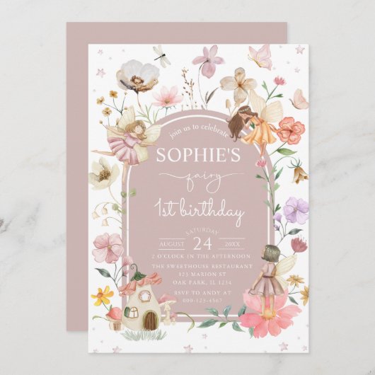 ワイルドフラワーフェアリー1st誕生日パーティー 招待状 (正面/裏面)