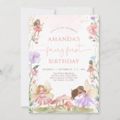 ワイルドフラワーフェアリー 初めての1歳の誕生日パーティー招待状 招待状 (正面)
